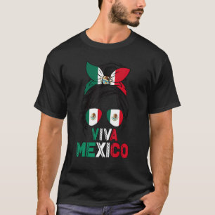 T-shirt Messy Bun Viva Mexique Drapeau Mexicain Jour De L'