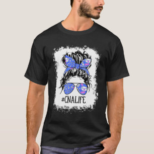 T-shirt Messy Cheveux Femme Blue Bow Glasses Cna Life Nurs