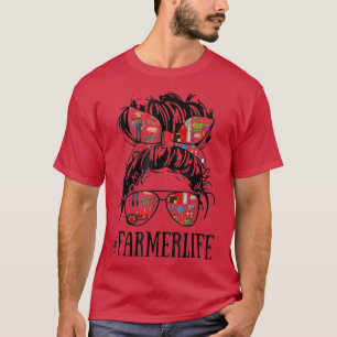 T-shirt Messy Cheveux Femme Bun Farmer Vie Ferme Agricole