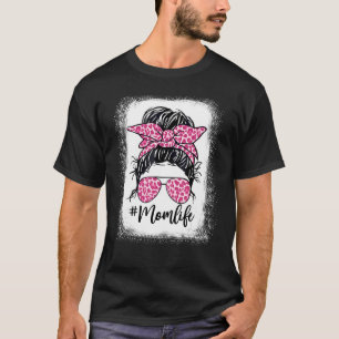 T-shirt Messy Hair Bun Maman Vie Léopard rose Fête des Mèr