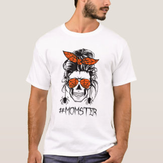 T-shirt Messy Hair Bun Momster Skull Skeleton Spider Funny