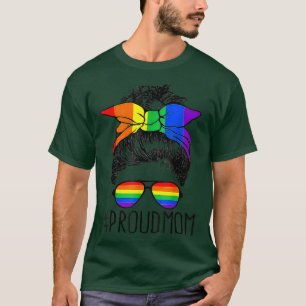 T-shirt Messy Hair Bun Proud Mom LGBT Gay Pride Support LG