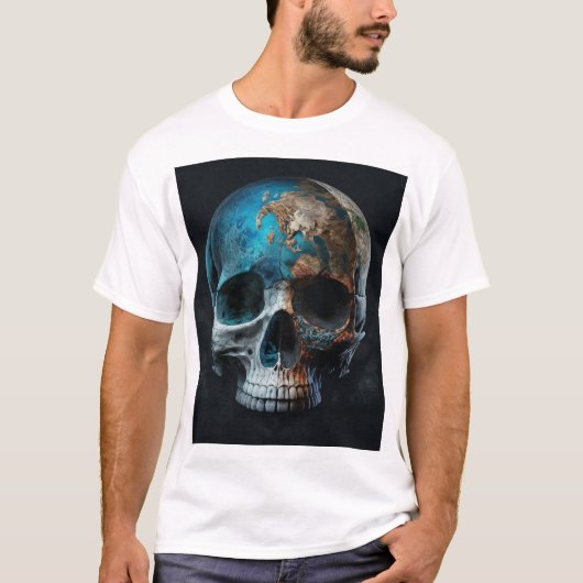 T shirt met afbeelding van een schedel als aarde (Voorkant)