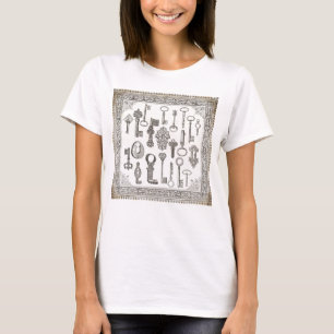 T-shirt met antieke sleutels en versleten fancy ra