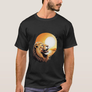 T-shirt met brullende leeuw en kustzonsondergang