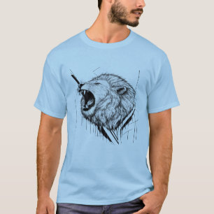 T-shirt met brullende witte leeuwenkop grafisch