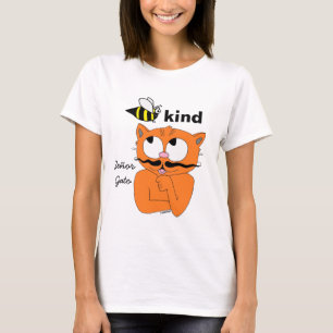 T-shirt met cartoon snorharen kat 'Bee Kind (wees