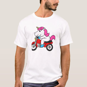 T-shirt met eenhoorn die op een motor rijdt, grapp
