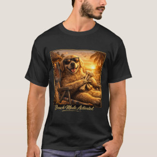 T-shirt met geactiveerde strandmodus gouden retrie