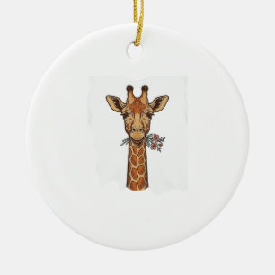 T-shirt met gegraveerde giraffe met bloemen_1 keramisch ornament