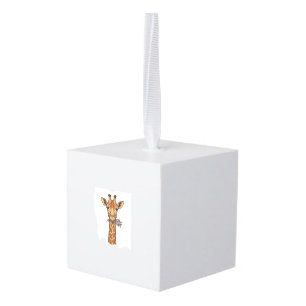 T-shirt met gegraveerde giraffe met bloemen_1 kubus ornament