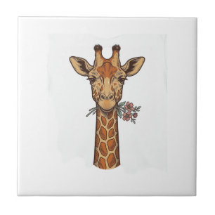 T-shirt met gegraveerde giraffe met bloemen_1 tegeltje