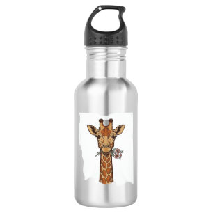 T-shirt met gegraveerde giraffe met bloemen_1 waterfles 