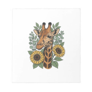 T-shirt met gegraveerde giraffe zonnebloem bloemen notitieblok