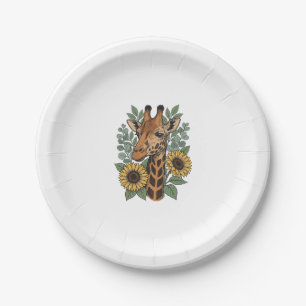 T-shirt met gegraveerde giraffe zonnebloem bloemen papieren bordje