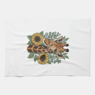 T-shirt met gegraveerde giraffe zonnebloem bloemen theedoek