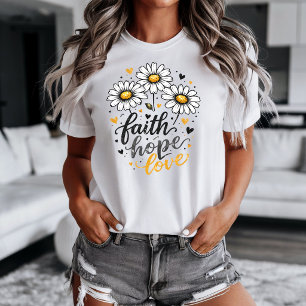 T-shirt met geloof, hoop, liefde en madeliefjes