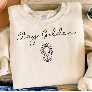 T-shirt met gouden zonnebloem lijntekening