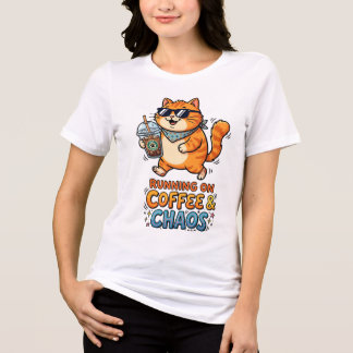 T-shirt met grappige kat 'Lopend op koffie en chao
