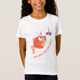 T-shirt met grappige vis en worm met opvallende te