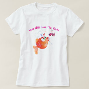 T-shirt met grappige vis en worm - uw tekst