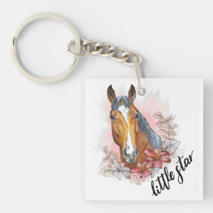T-shirt met handgetekende paard met planten en blo sleutelhanger