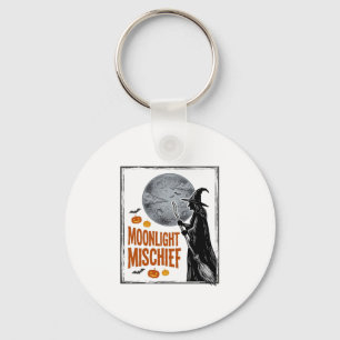 T-shirt met heks en maan silhouet Halloween_1 Sleutelhanger