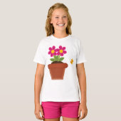 T-shirt met ingepote bloem en vlinder (Voorkant volledig)