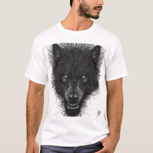 T-shirt met intense schets van een grijze wolf