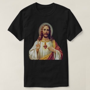 T-Shirt met Jezus Heilig Hart Vredesteken Portret