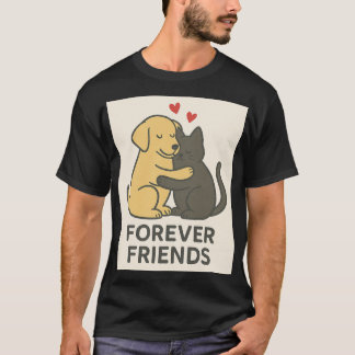 T-Shirt met kat & hond die elkaar omhelzen voor ee