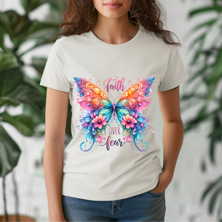 T-shirt met kleurrijke vlinderillustratie 'Geloof 