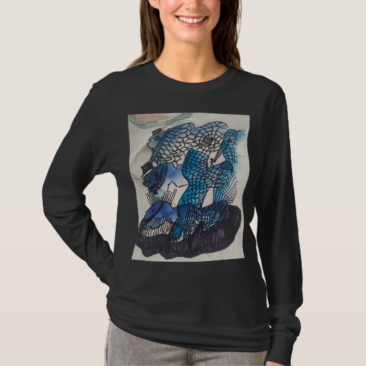 T-shirt met lange mouwen en blauwe vis (Voorkant)