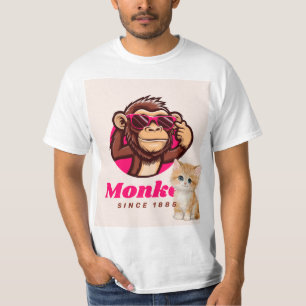T-shirt met leuk huisdier kat & aap ontwerp voor l