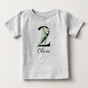 T-shirt met naam en bloemen voor 2e verjaardag bab