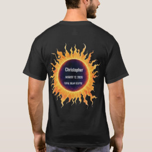 T-shirt met naam en vette waterverf totale zonsver