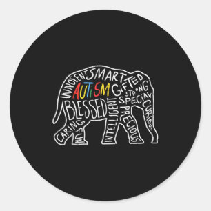 T-shirt met olifant en woorden over autisme bewust ronde sticker