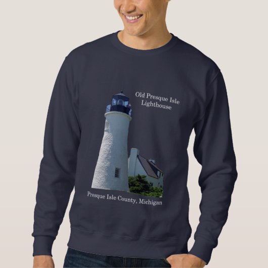 T-shirt met oude Presque Isle vuurtoren donker (Voorkant)