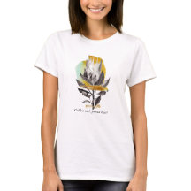 T-shirt met protea bloem, goud en tekst