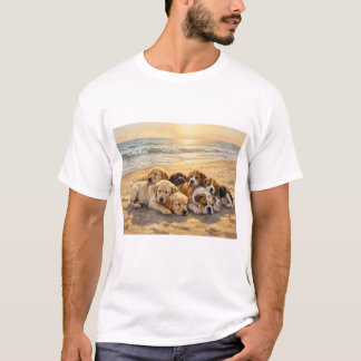 T-shirt met puppy's op het strand