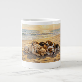 T-shirt met puppy's op het strand extra grote beker