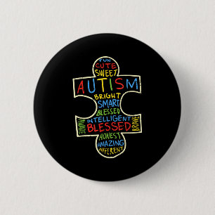 T-shirt met puzzelstuk woorden Autistisch Autisme Ronde Button 5,7 Cm