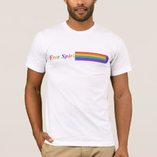 T-shirt met regenboog retro streepgrafiek en vrije