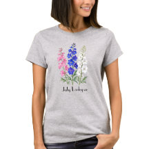 T-Shirt met ridderspoor bloemen voor juli