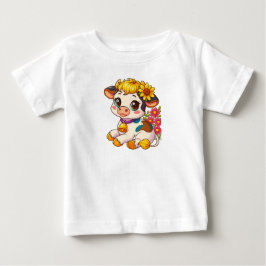 T-Shirt met Schattig Kalf met Bloemen