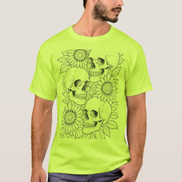 T-shirt met schedels en zonnebloemen