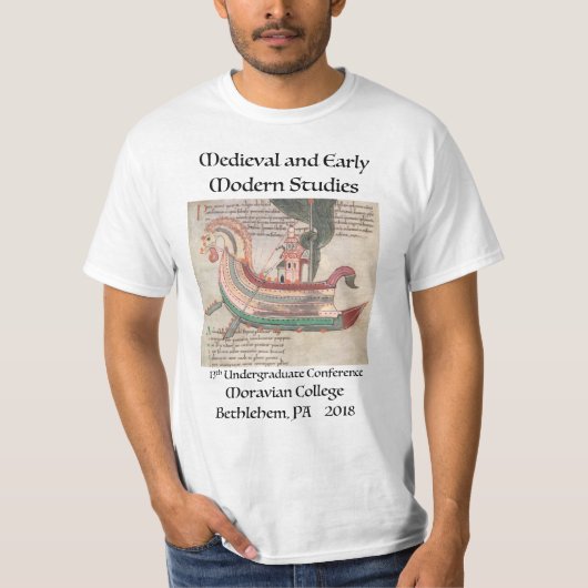 t-shirt met schip van middeleeuws manuscript lg (Voorkant)