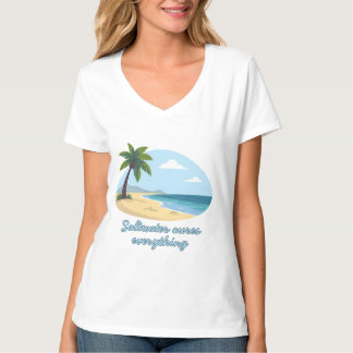 T-shirt met strandtafereel: Zout water geneest all