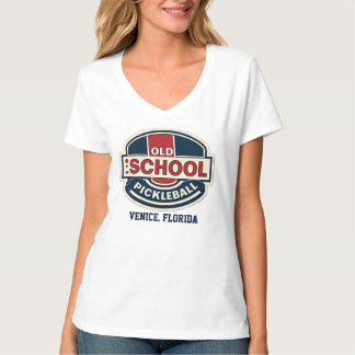 T-shirt met V-hals voor dames, Old School Pickleba