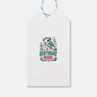 T-shirt met verjaardagsmeisje zeeschildpad en vint cadeaulabel